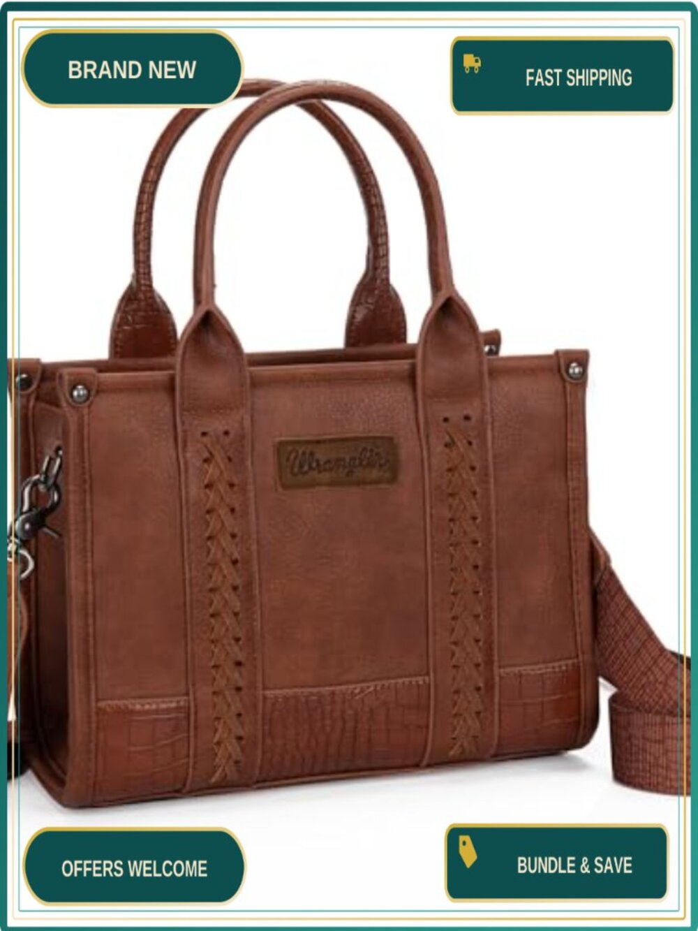 Crocodile Pattern Tote Bag Western Whipstitch Satchel Top Handle Handbag